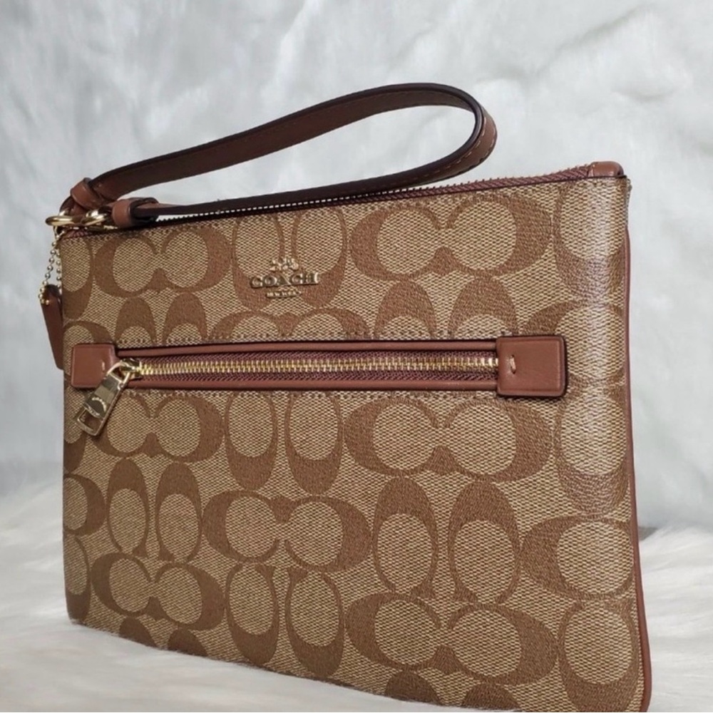 Coach Signature Canvas Double Zip Wristlet Wallet Brown NWOT Authentic - Picture 3 of 5